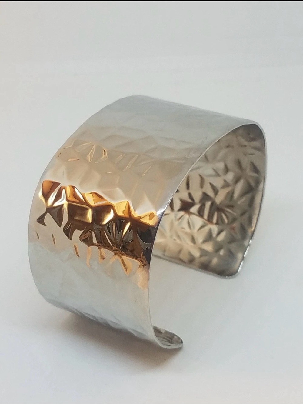 VTG Edforce Stainless Steel Wide Hammered Geometric Cuff Bracelet EUC